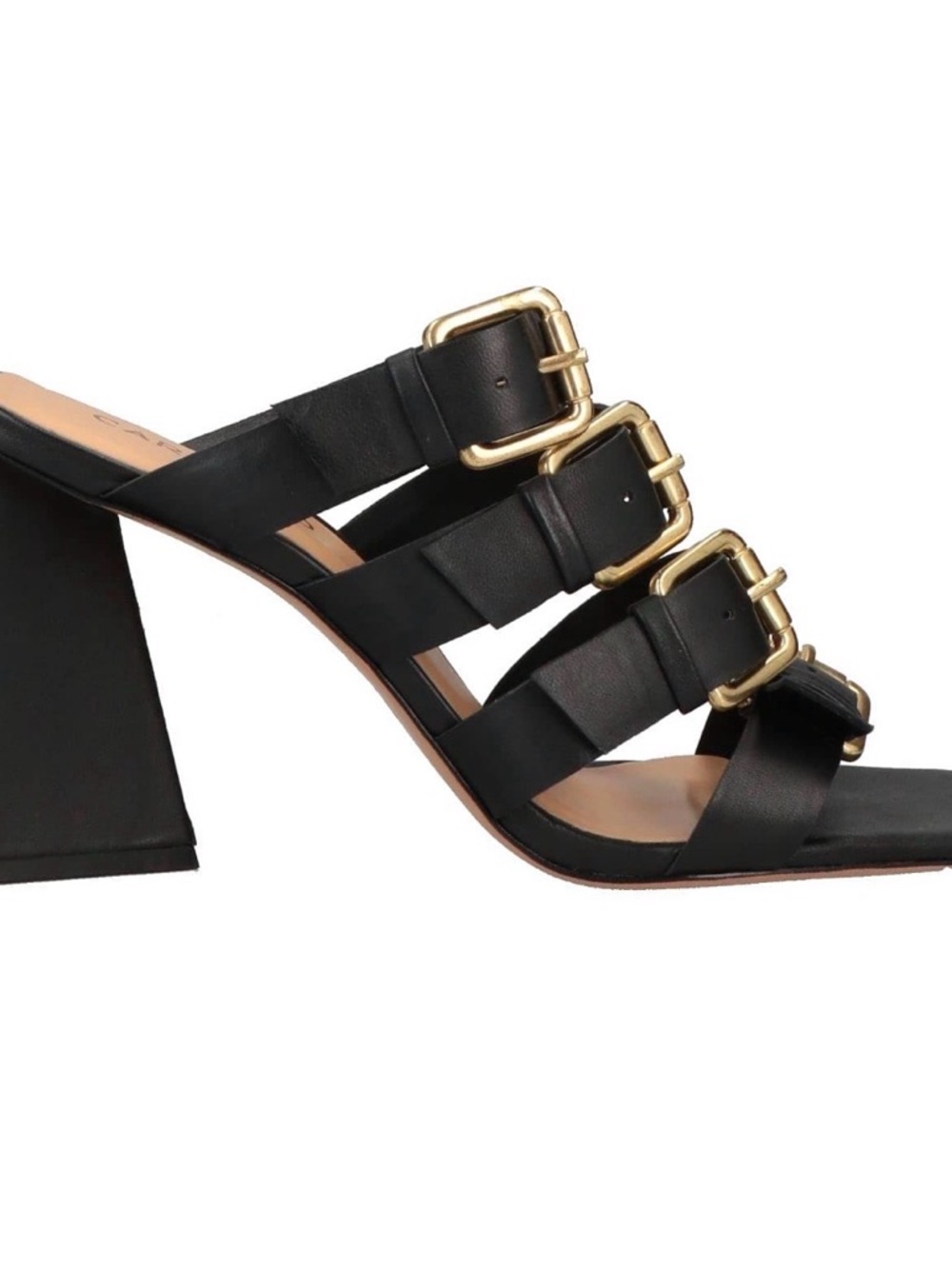 ✨ Carrano Black Leather Multi-Buckle Block Heel Mules ✨